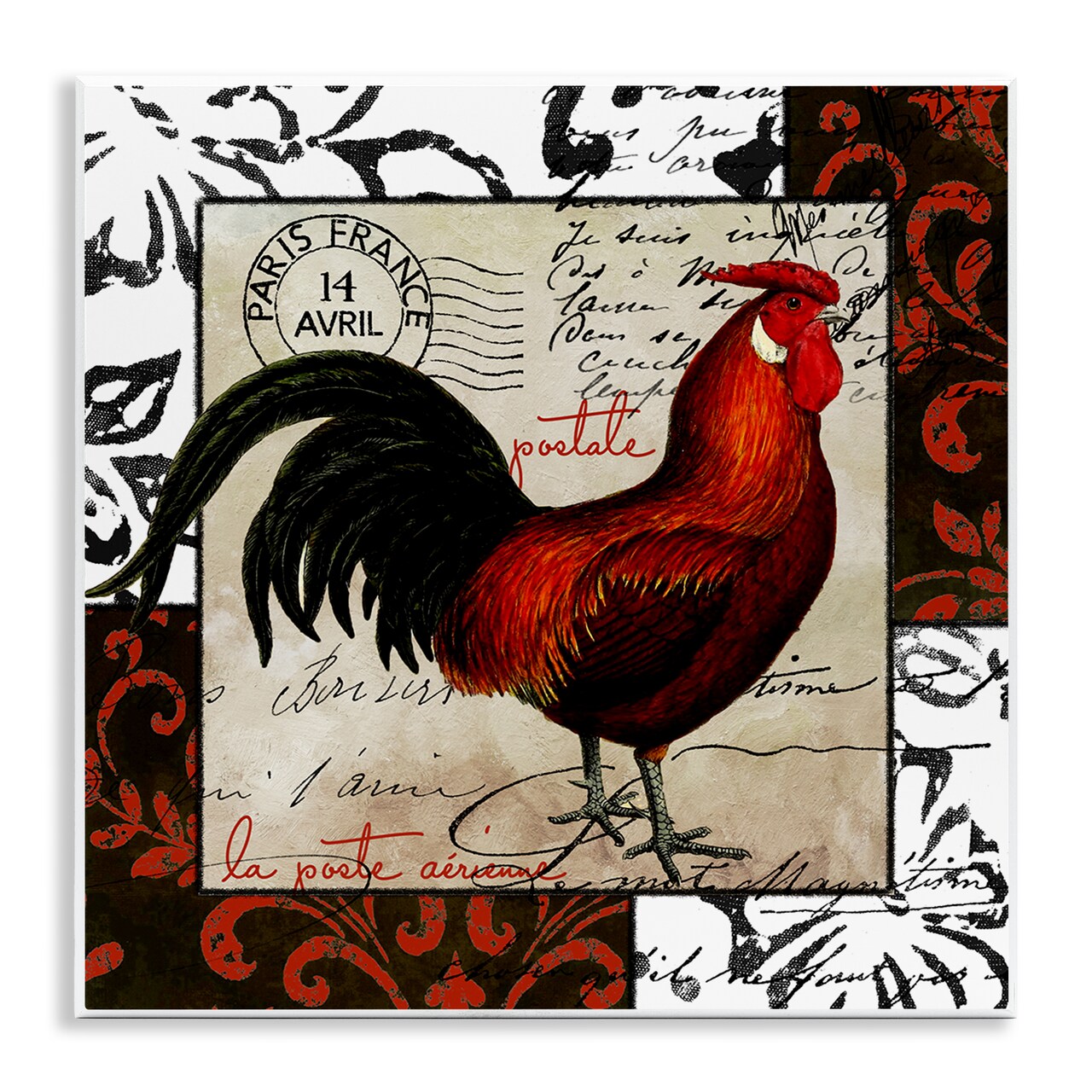 Stupell Industries Rooster & Vintage Post Wall Plaque Art Design by Sasha